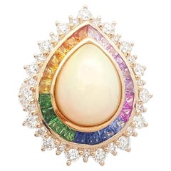 Ring aus 18 Karat Roségold mit Opal, Regenbogenfarbenem Saphir und Diamant