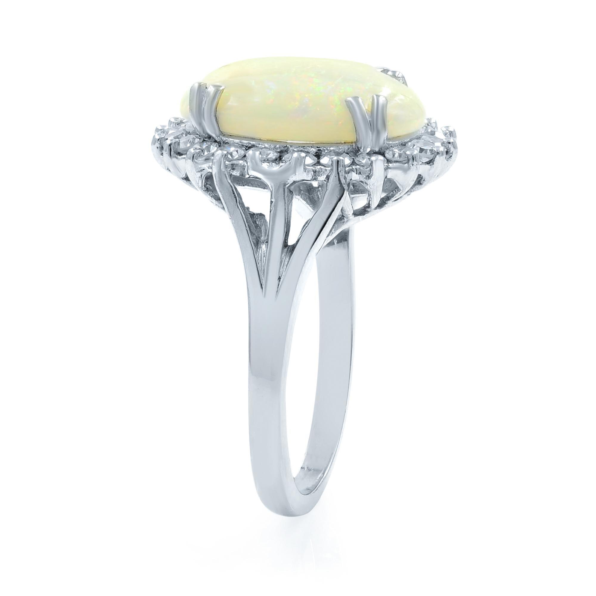 Modern Opal Retro Vintage 3.40 Carat Diamond 0.75 Carat Ring 14 Karat White Gold