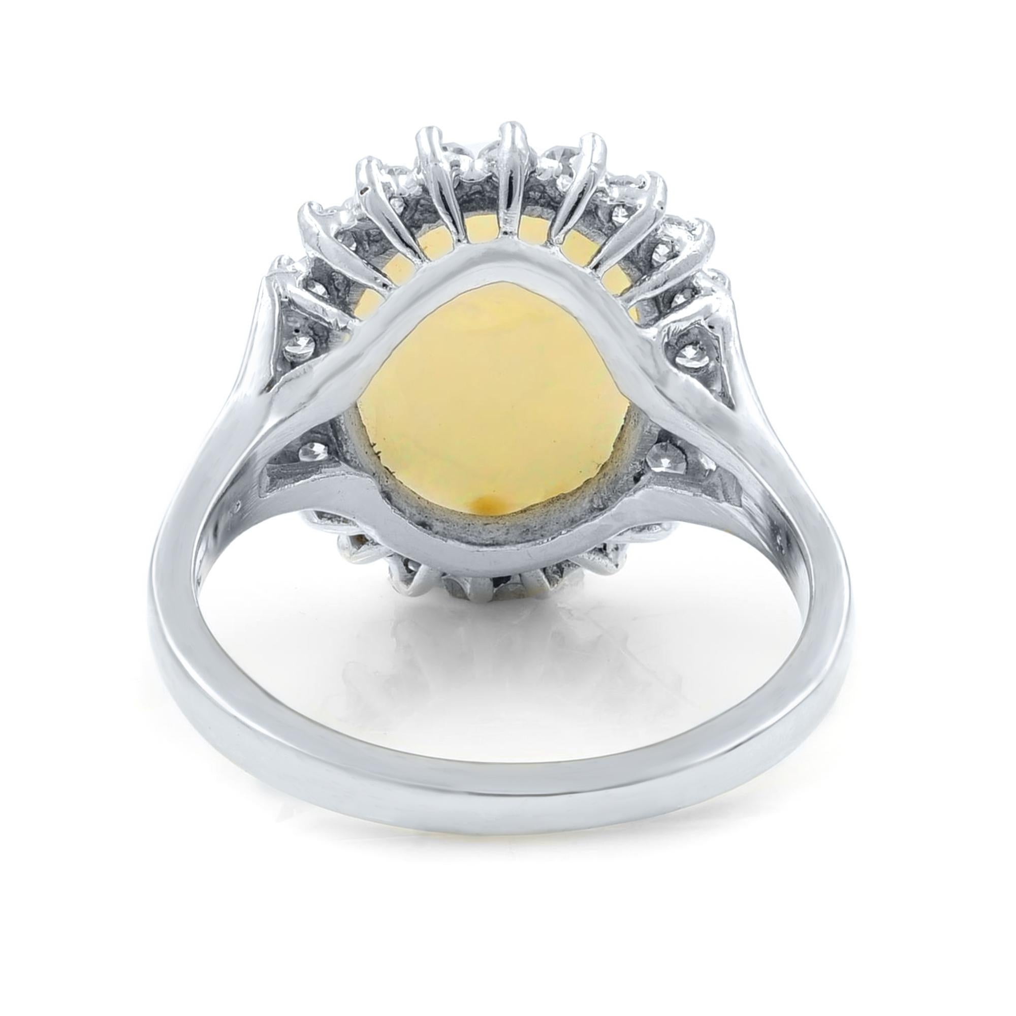 Women's Opal Retro Vintage 3.40 Carat Diamond 0.75 Carat Ring 14 Karat White Gold