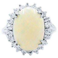 Opal Retro Vintage 3.40 Carat Diamond 0.75 Carat Ring 14 Karat White Gold