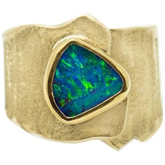 Opal Ring 22 Karat Gold 18 Karat Gold Textured Wide Band