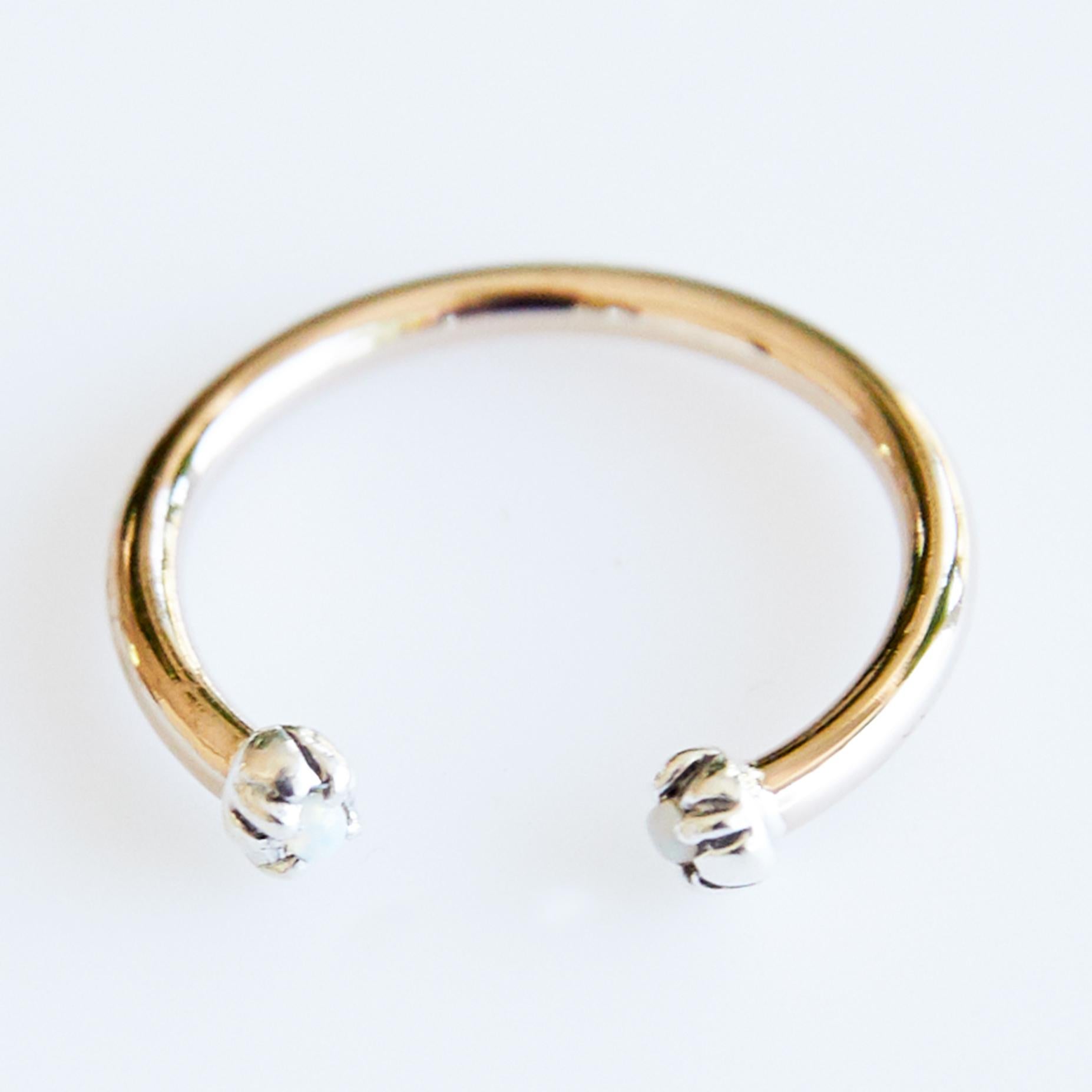 Contemporary Opal Ring Gold Silver Victorian Style Open Adjustable Stack Ring J Dauphin For Sale