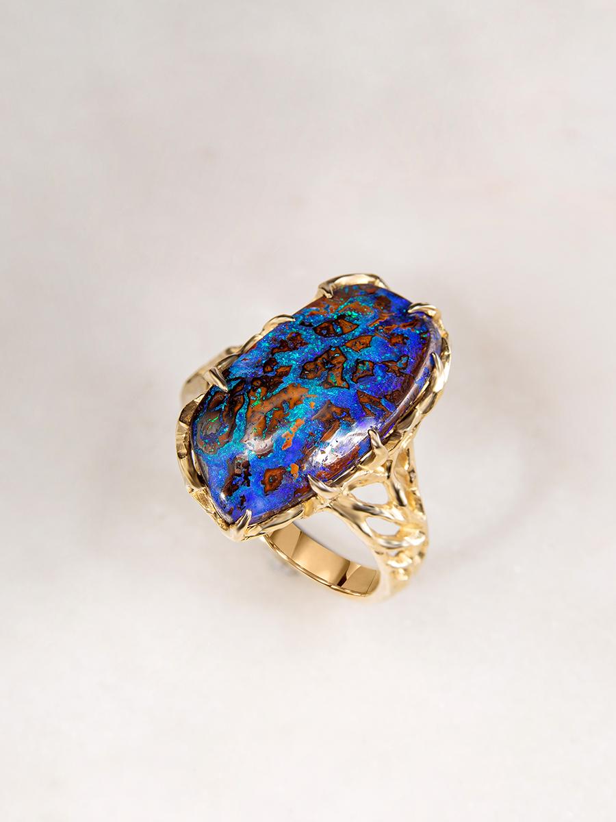 Opal Ring Gold Unisex Jewelry Vrubel Demon Engagement ring Boulder opal For Sale 4