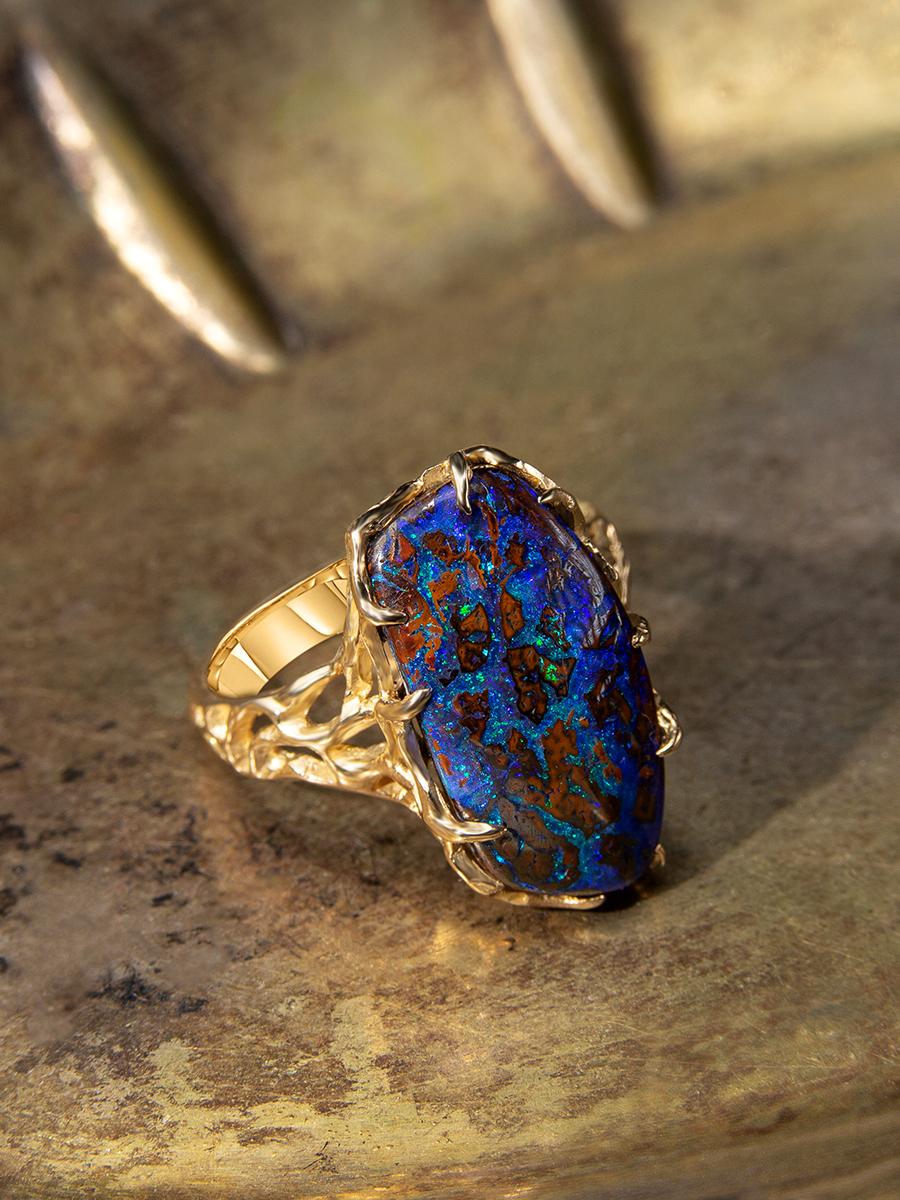 Opal Ring Gold Unisex Jewelry Vrubel Demon Engagement ring Boulder opal For Sale 5