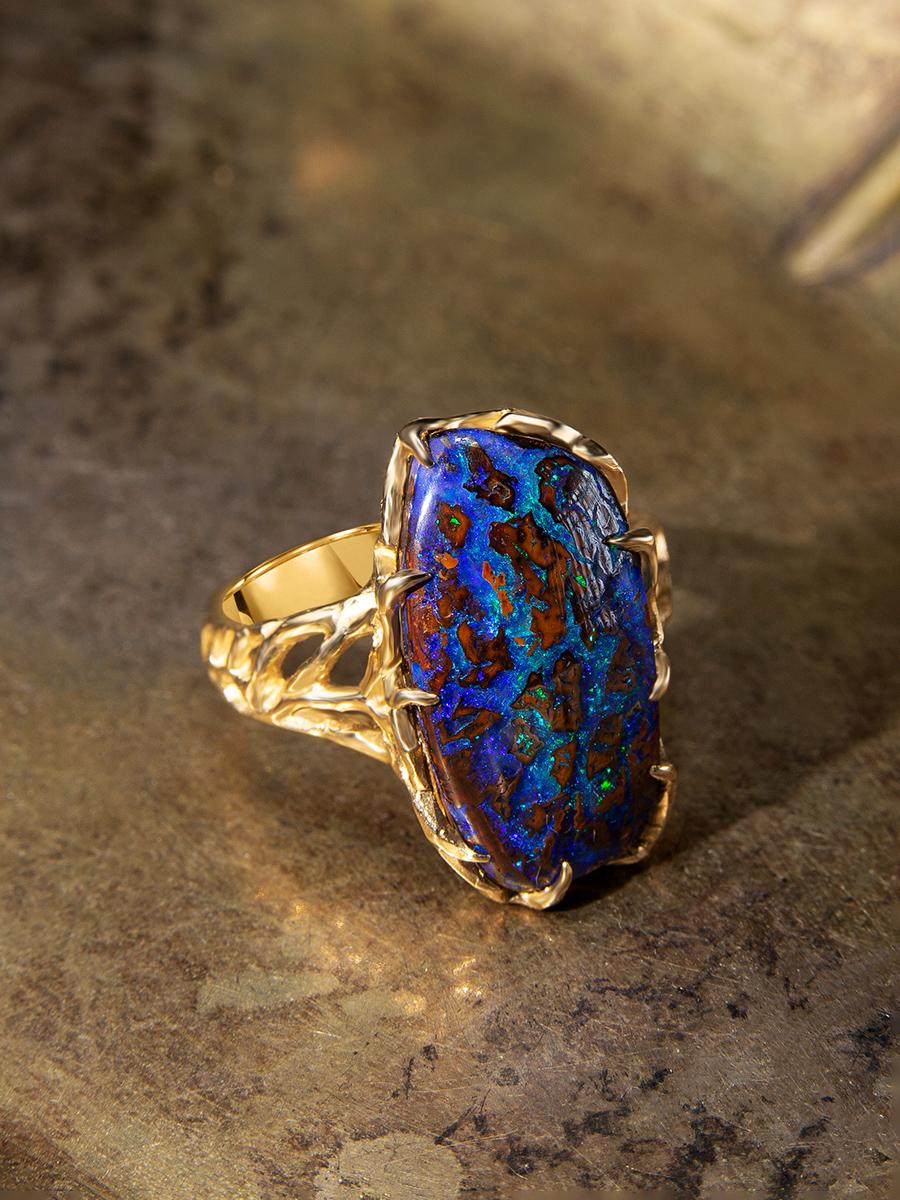 Opal Ring Gold Unisex Jewelry Vrubel Demon Engagement ring Boulder opal For Sale 6