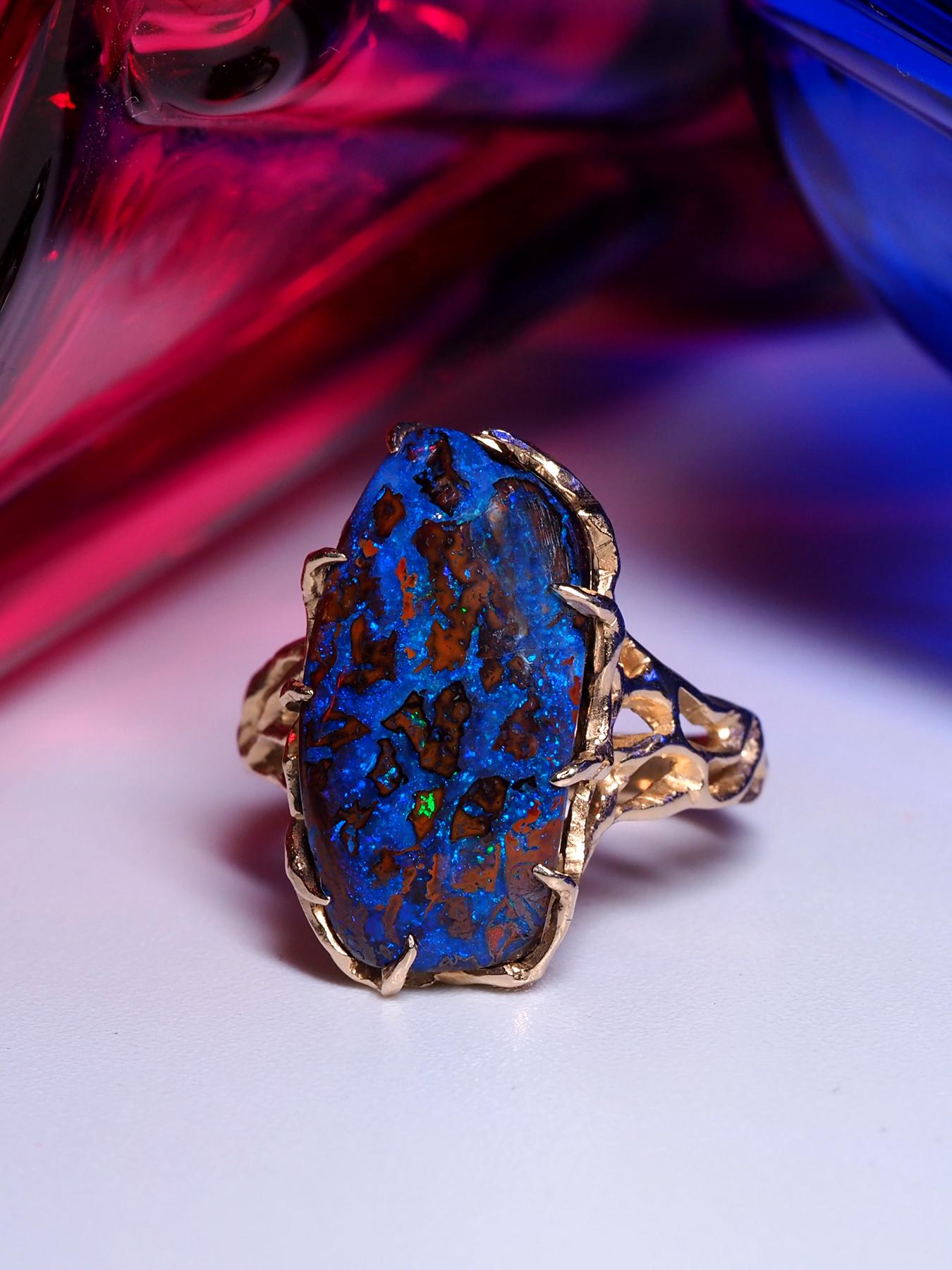 Opal Ring Gold Unisex Jewelry Vrubel Demon Engagement ring Boulder opal In New Condition For Sale In Berlin, DE