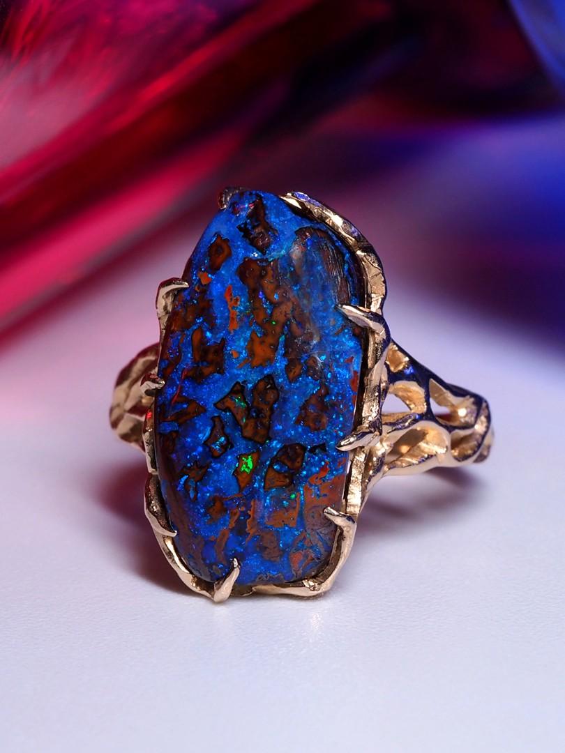Opal Ring Gold Unisex Jewelry Vrubel Demon Engagement ring Boulder opal For Sale 2