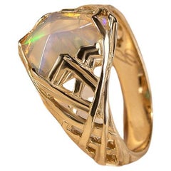 Äthiopischer Opal-Ring Karat Gold Natürlicher äthiopischer Art Deco Stil Schmuck