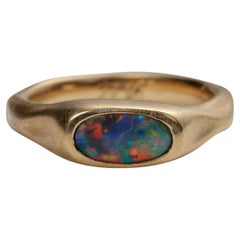 Opal Ring Lightning Ridge Australian, Red Flash, 18K Size 8.5