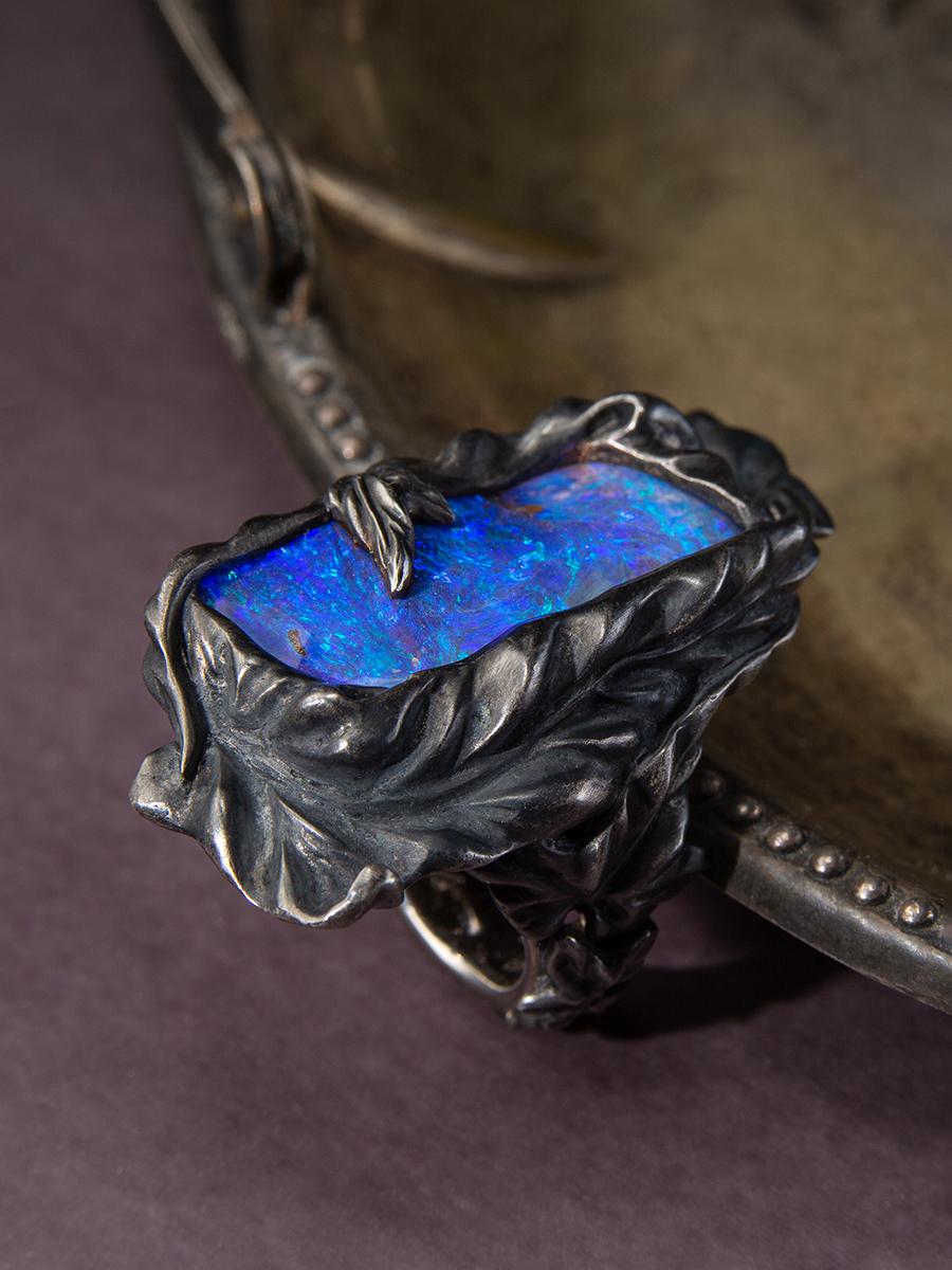 Ocean Blue Opal Ring Gold Ivy collection Australian Blue Opal Indigo For Sale 2