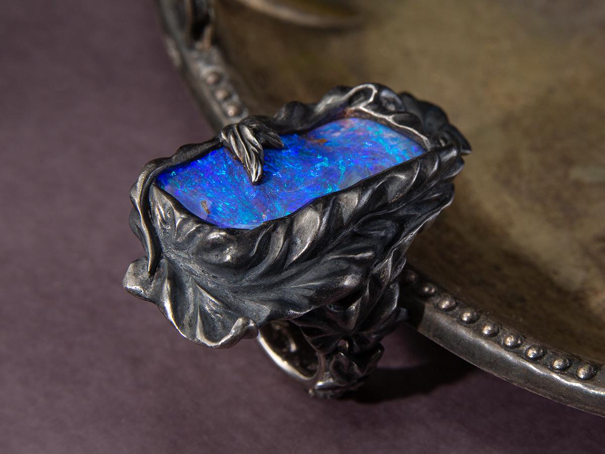 Ozeanblauer Opal Ring Gold Ivy Kollektion australischer blauer Opal Indigo 8