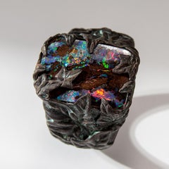 Opal Ring Ivy Oxidised Silver Gold Plated Mens Unisex Fine Jewelry Christmas Art
