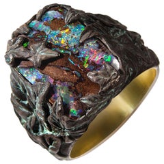 Opal Ring Ivy Oxidised Silver Gold Plated Mens Unisex Fine Jewelry Christmas Art