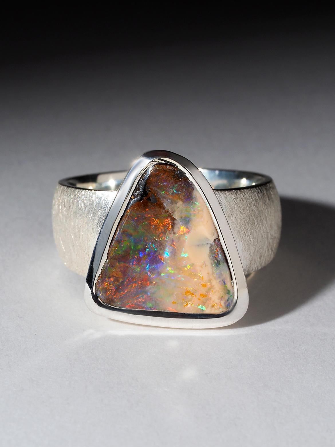 Opal Ring Red Color Boulder Natural Australian Opal Gemstone Mens gift idea male 2
