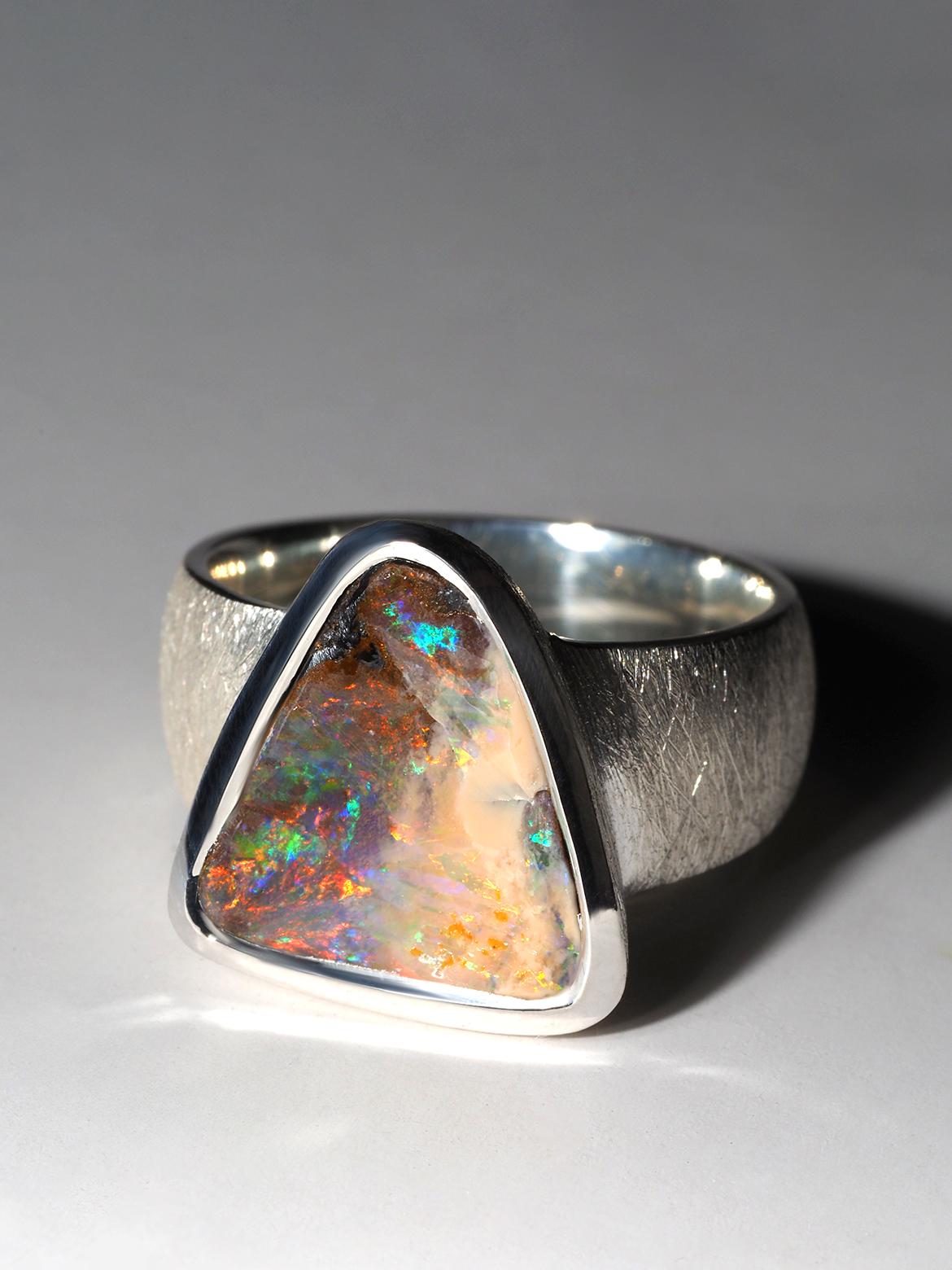 Women's or Men's Opal Ring Red Color Boulder Natural Australian Opal Gemstone Mens gift idea male