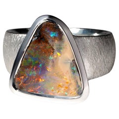 Opal Ring Red Color Boulder Natural Australian Opal Gemstone Mens gift idea male