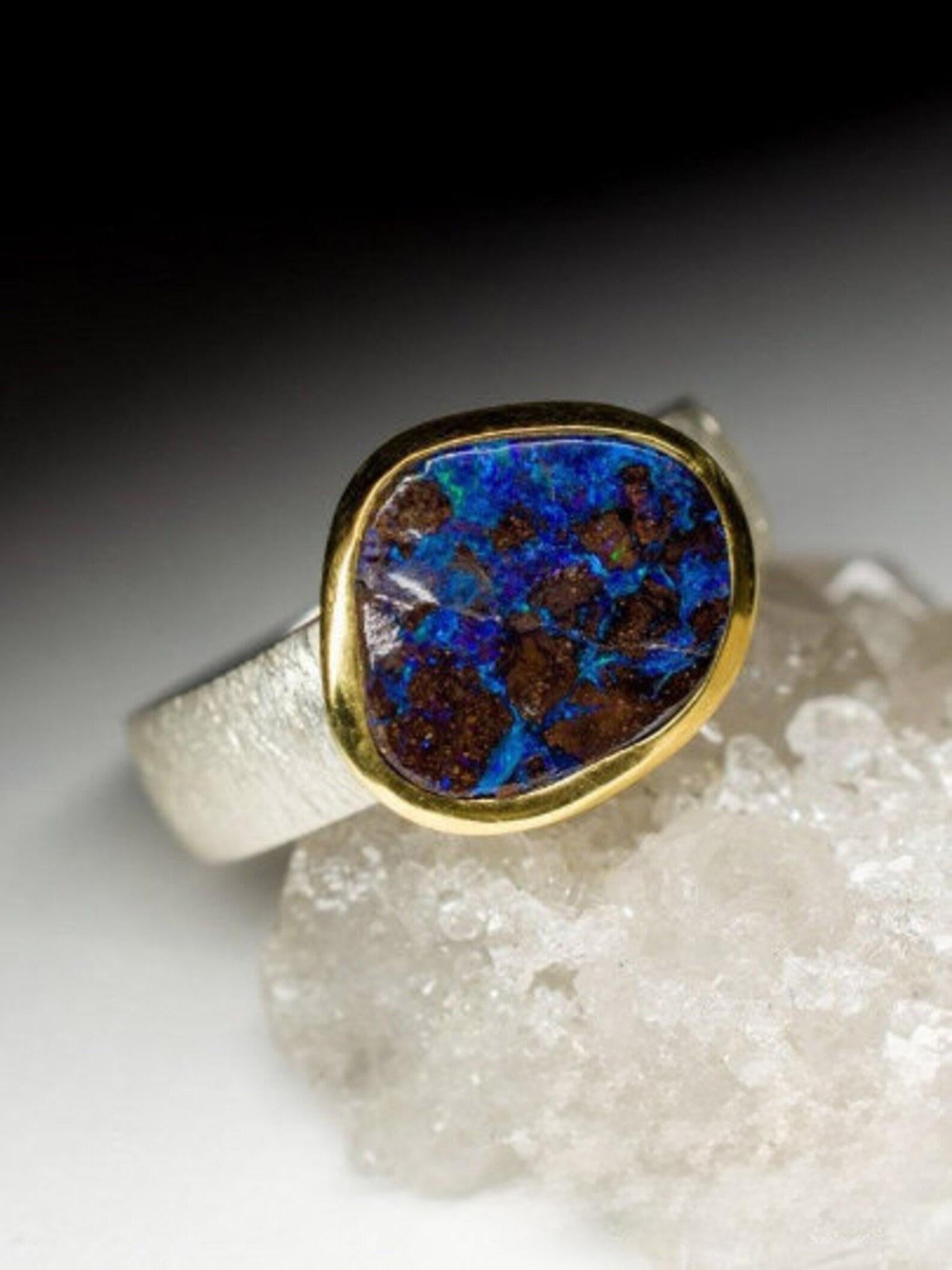 Artist Opal Ring silver Blue Classic Style Gemstone Unisex Jewelry gift for him For Sale