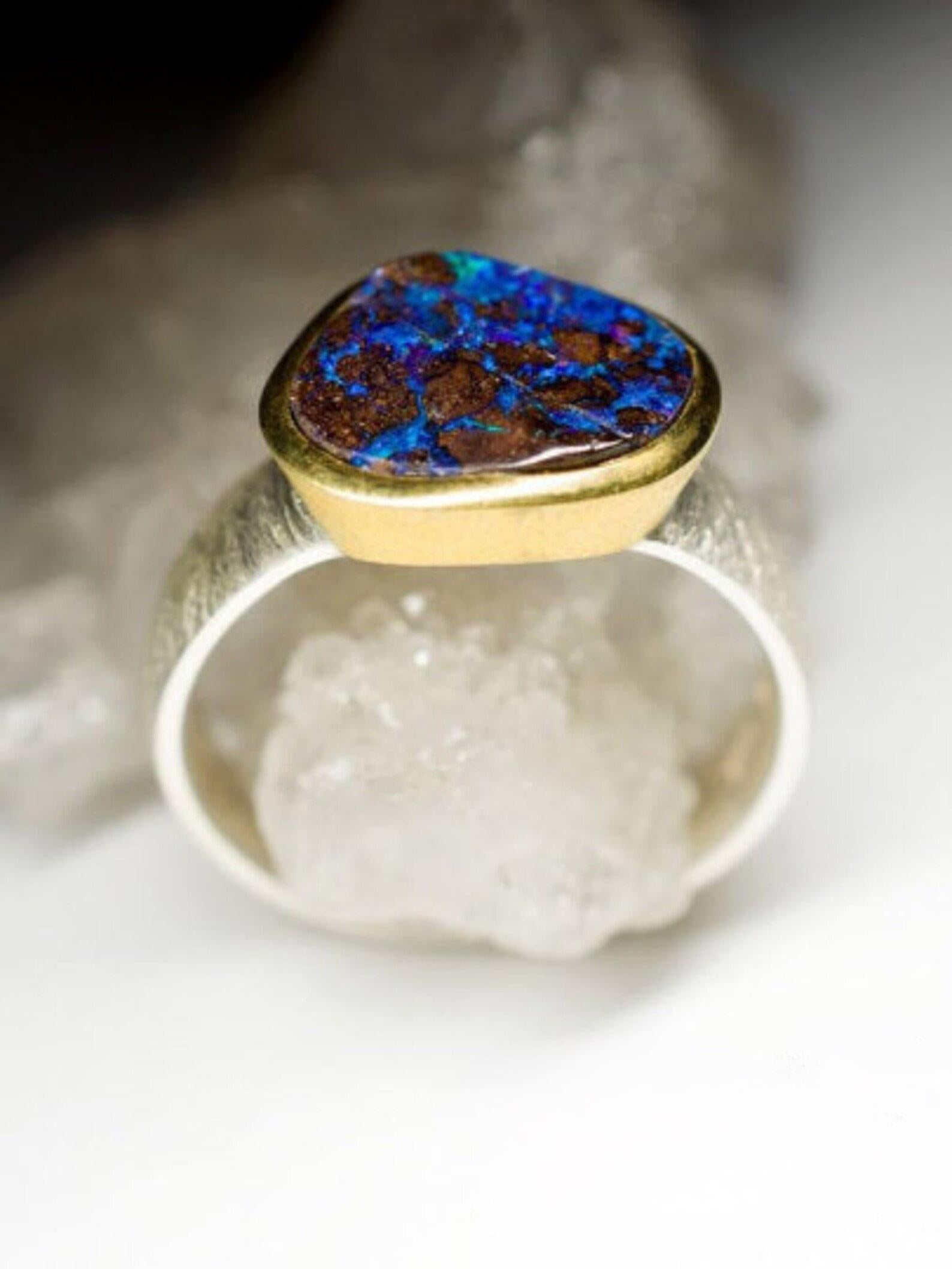 Bague Opale argent Bleu Classic Style Gemstone Unisex Bijoux cadeau pour lui Unisexe en vente