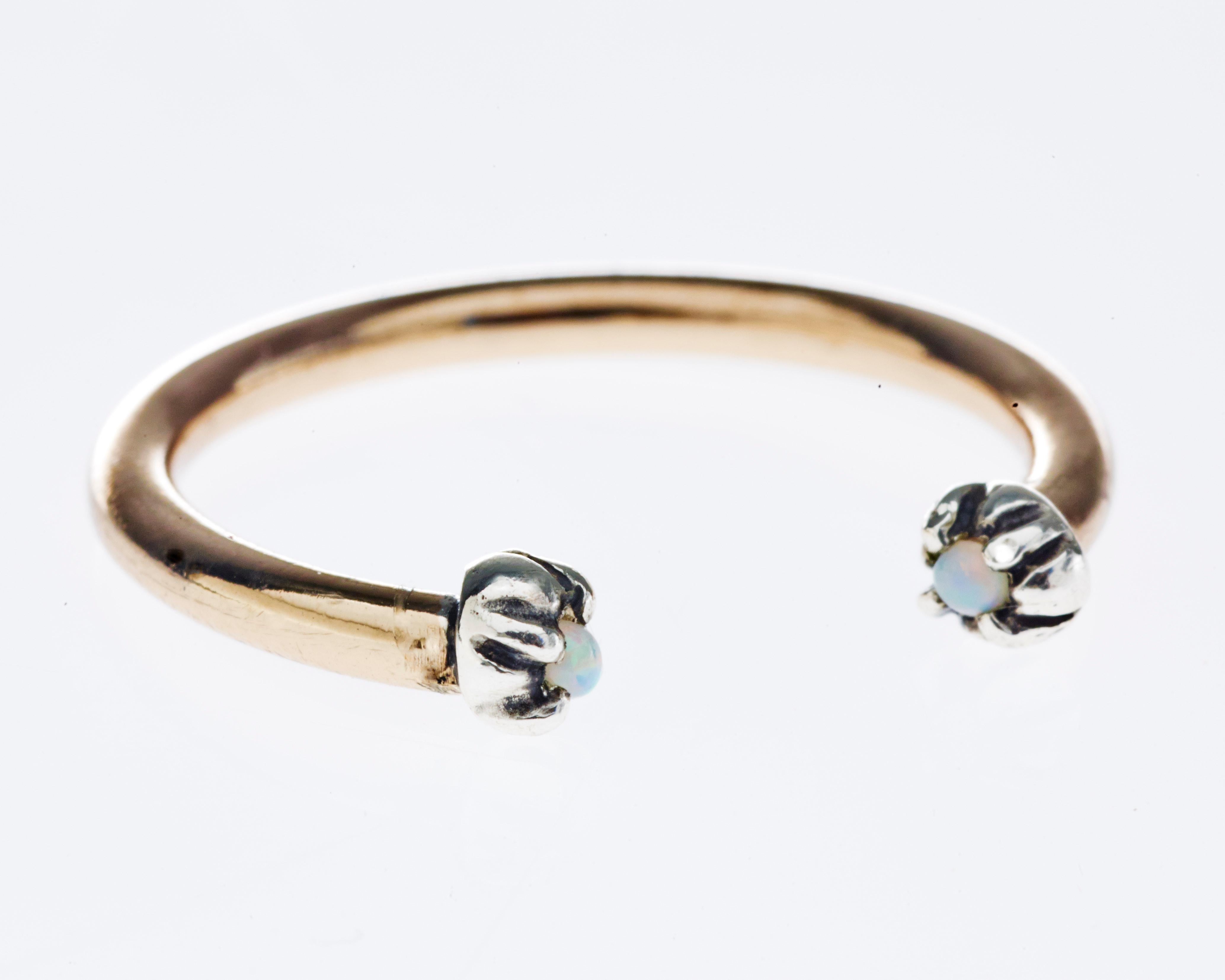 Verstellbarer stapelbarer J Dauphin Stapelbarer Goldring Opal Ring Goldband Ring Opal (Zeitgenössisch) im Angebot