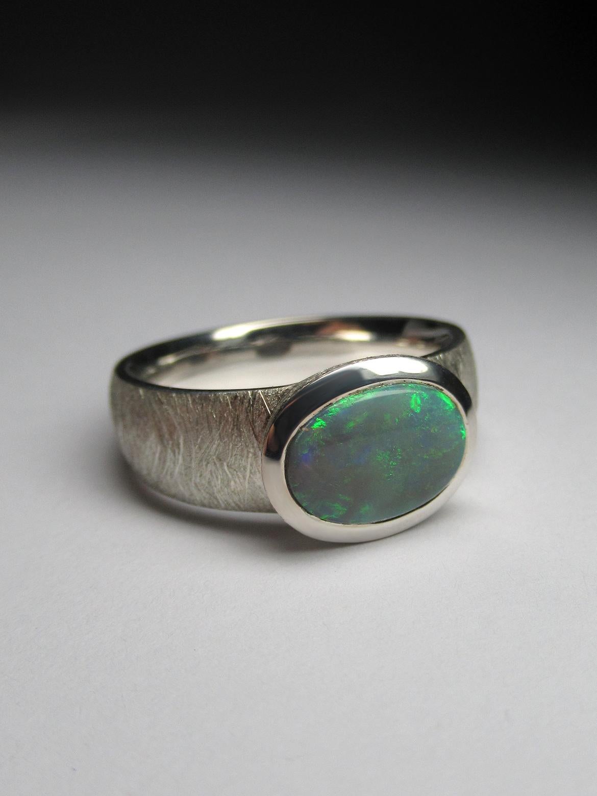 Opal ring silver natural australian opal genuine solid opal engagement ring For Sale 4