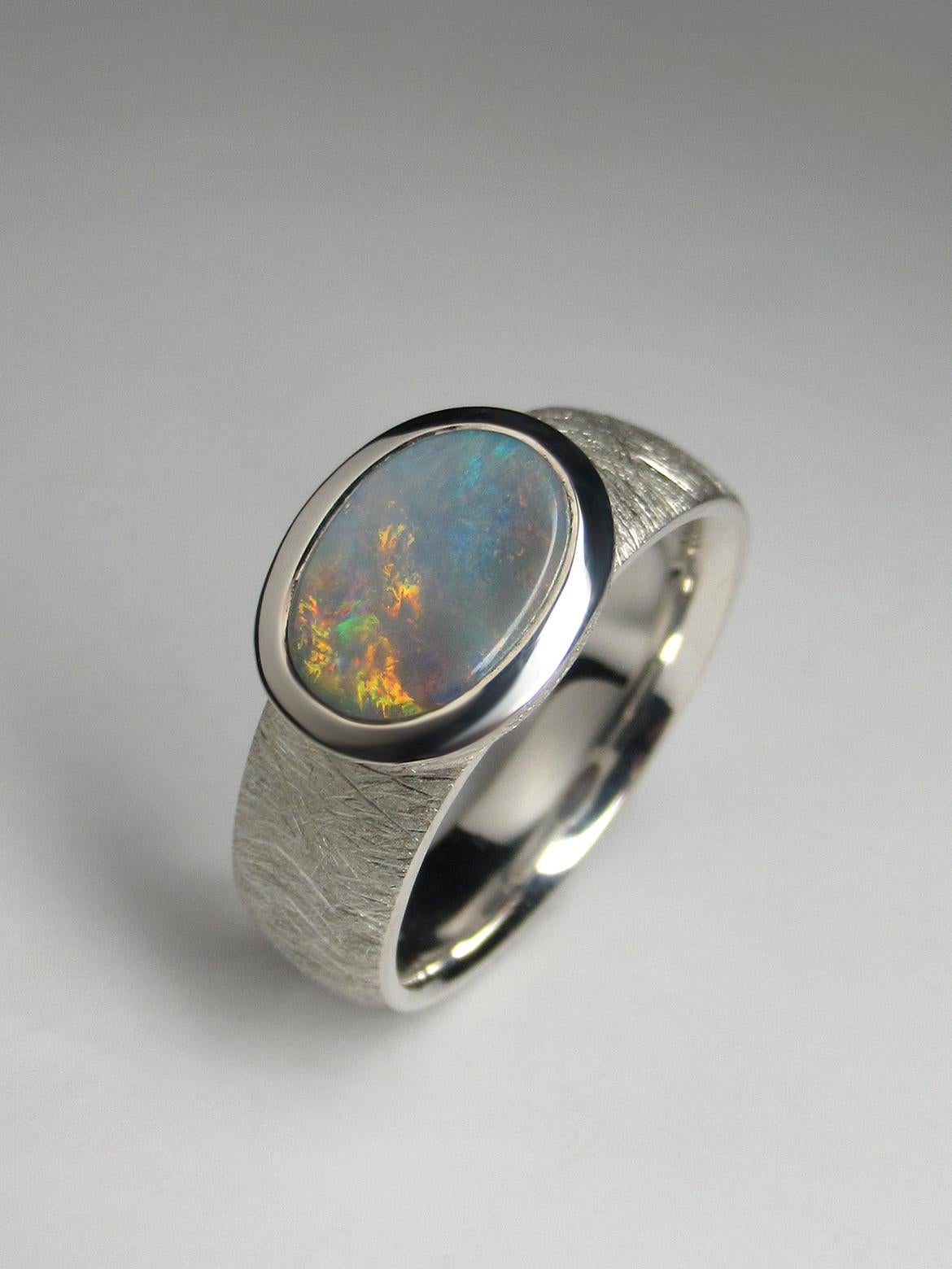 Artisan Opal ring silver natural australian opal genuine solid opal engagement ring For Sale