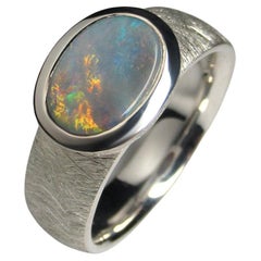 Used Opal ring silver natural australian opal genuine solid opal engagement ring