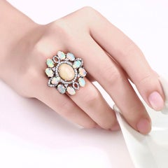 Opal Ring With Diamonds 6.56 Carats Sterling Silver