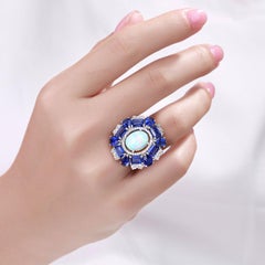 Opal Ring With Kyanite 10.4 Carats Sterling Silver