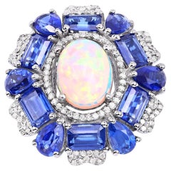 Opal Ring With Kyanite 10.4 Carats Sterling Silver