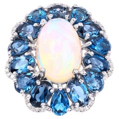Opal Ring With London Blue Topaz 12.1 Carats Sterling Silver