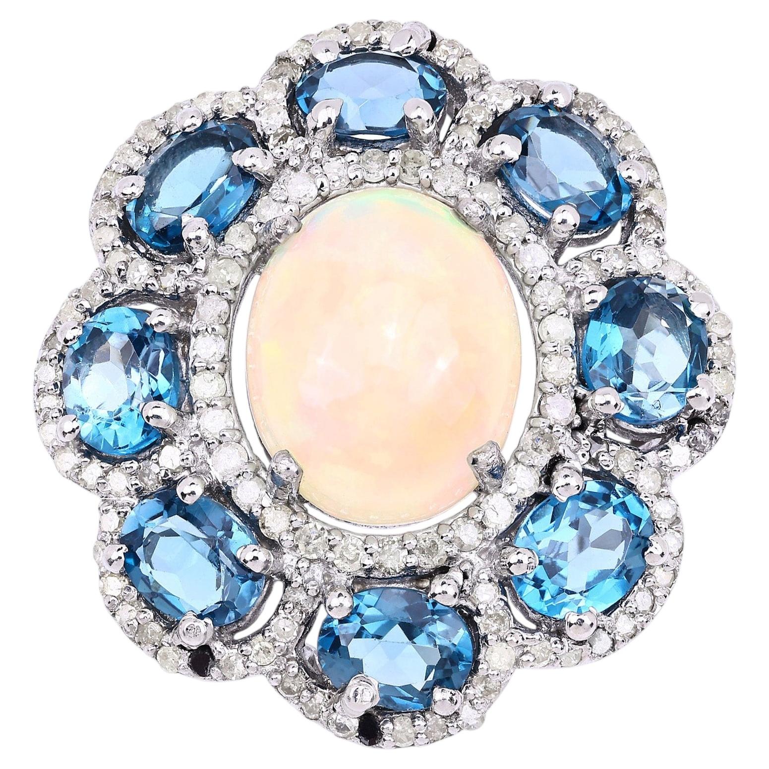 Anello con opale e topazio blu di Londra da 6,34 carati, argento sterling in vendita