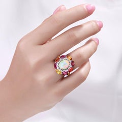 Opal Ring With Multicolor Sapphire 4.18 Carats Sterling Silver