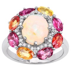Opal Ring With Multicolor Sapphire 4.18 Carats Sterling Silver