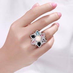 Opal Ring With Multicolor Tourmaline 5.62 Carats Sterling Silver