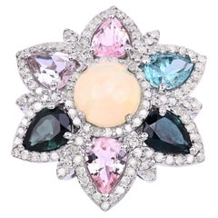 Opal Ring With Multicolor Tourmaline 5.62 Carats Sterling Silver