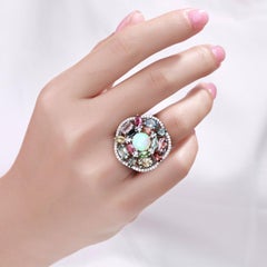 Opal Ring With Multicolor Tourmaline 5.8 Carats Sterling Silver