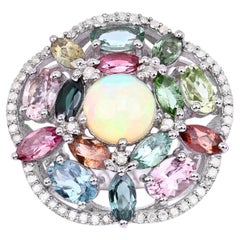 Opal Ring With Multicolor Tourmaline 5.8 Carats Sterling Silver