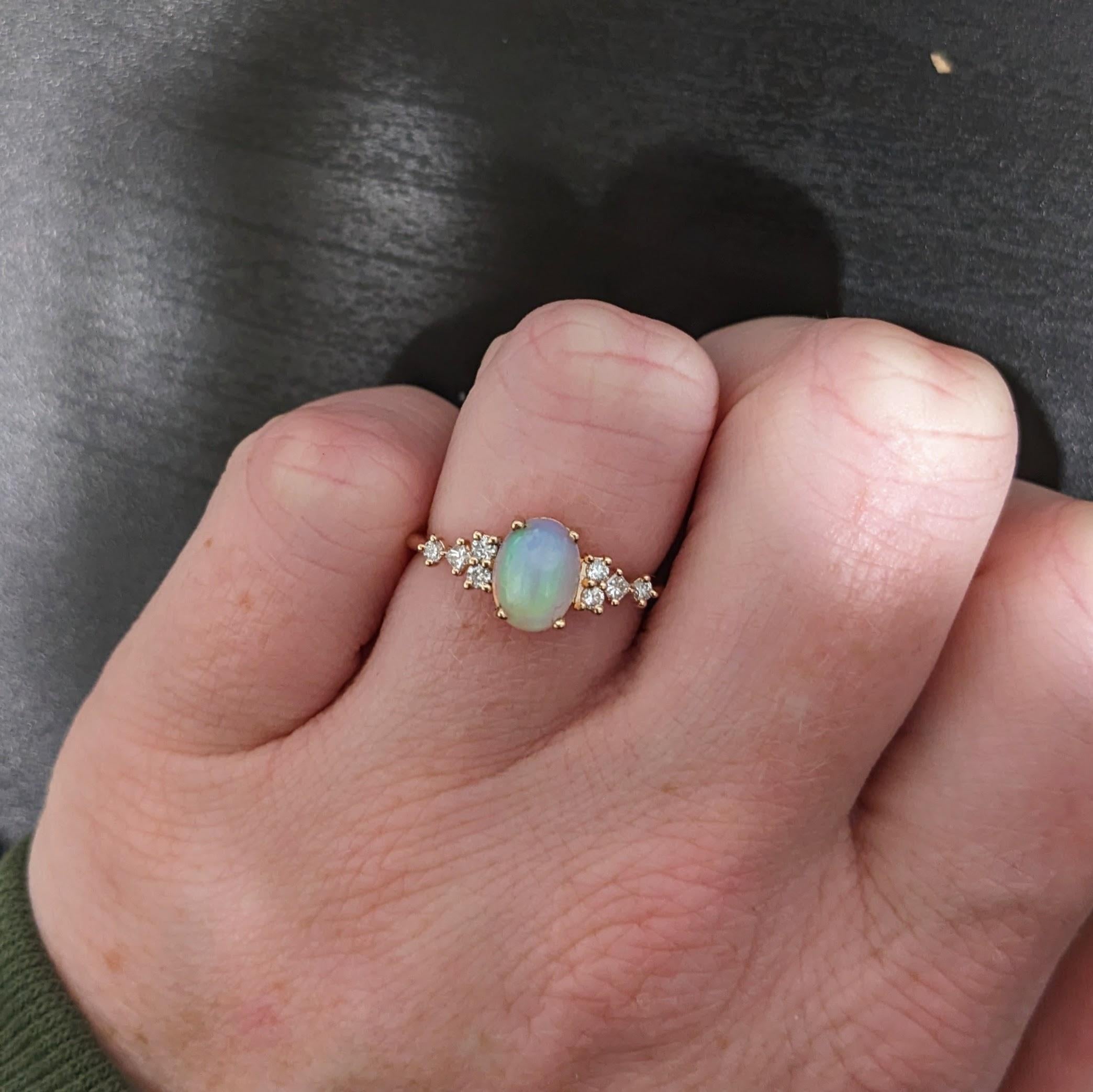 Opal Ring with Natural Diamond Accents in Solid 14k Rose Gold Oval 8x6mm For Sale 1