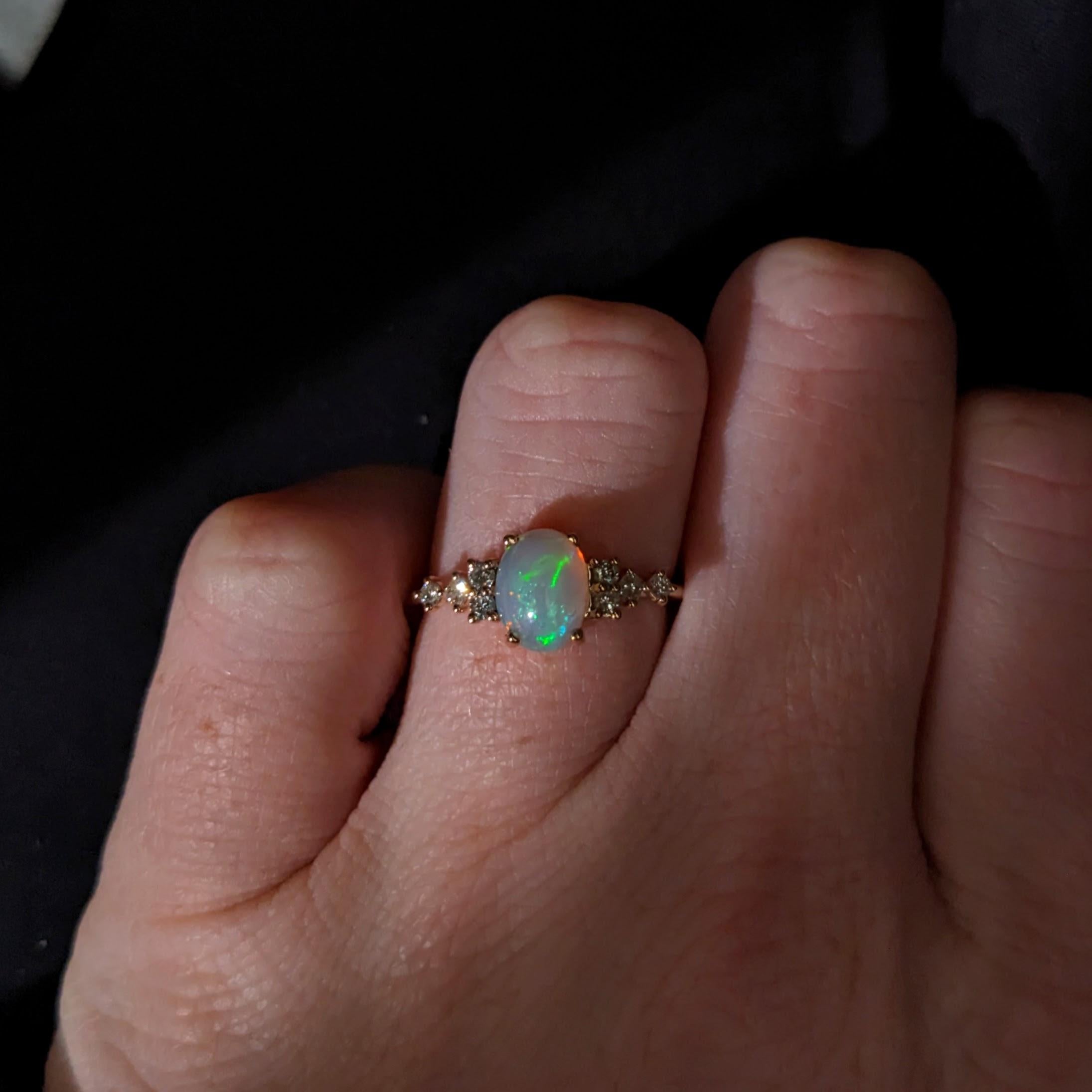 Opal Ring with Natural Diamond Accents in Solid 14k Rose Gold Oval 8x6mm For Sale 2