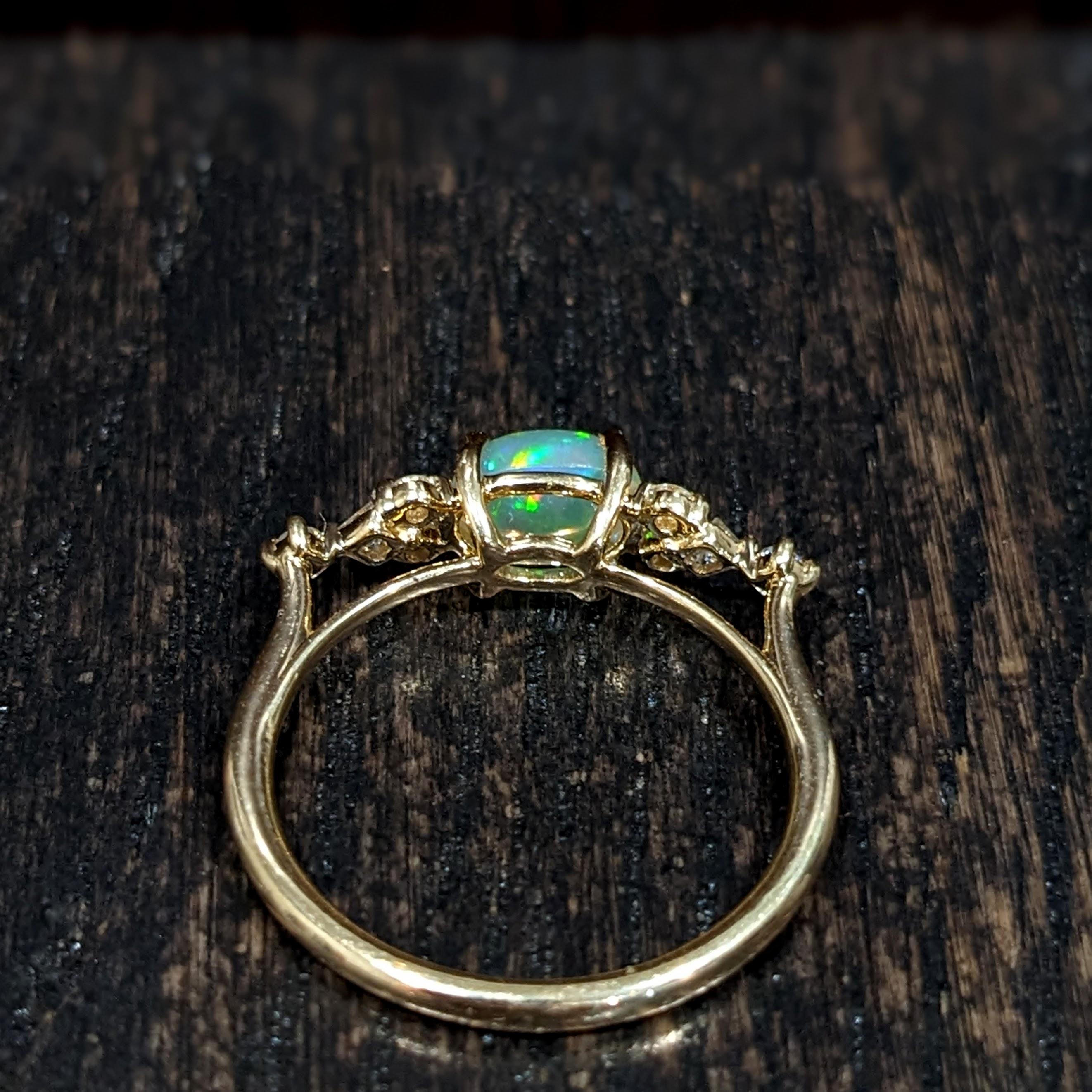 Opal Ring with Natural Diamond Accents in Solid 14k Yellow Gold Oval 8x6mm For Sale 4