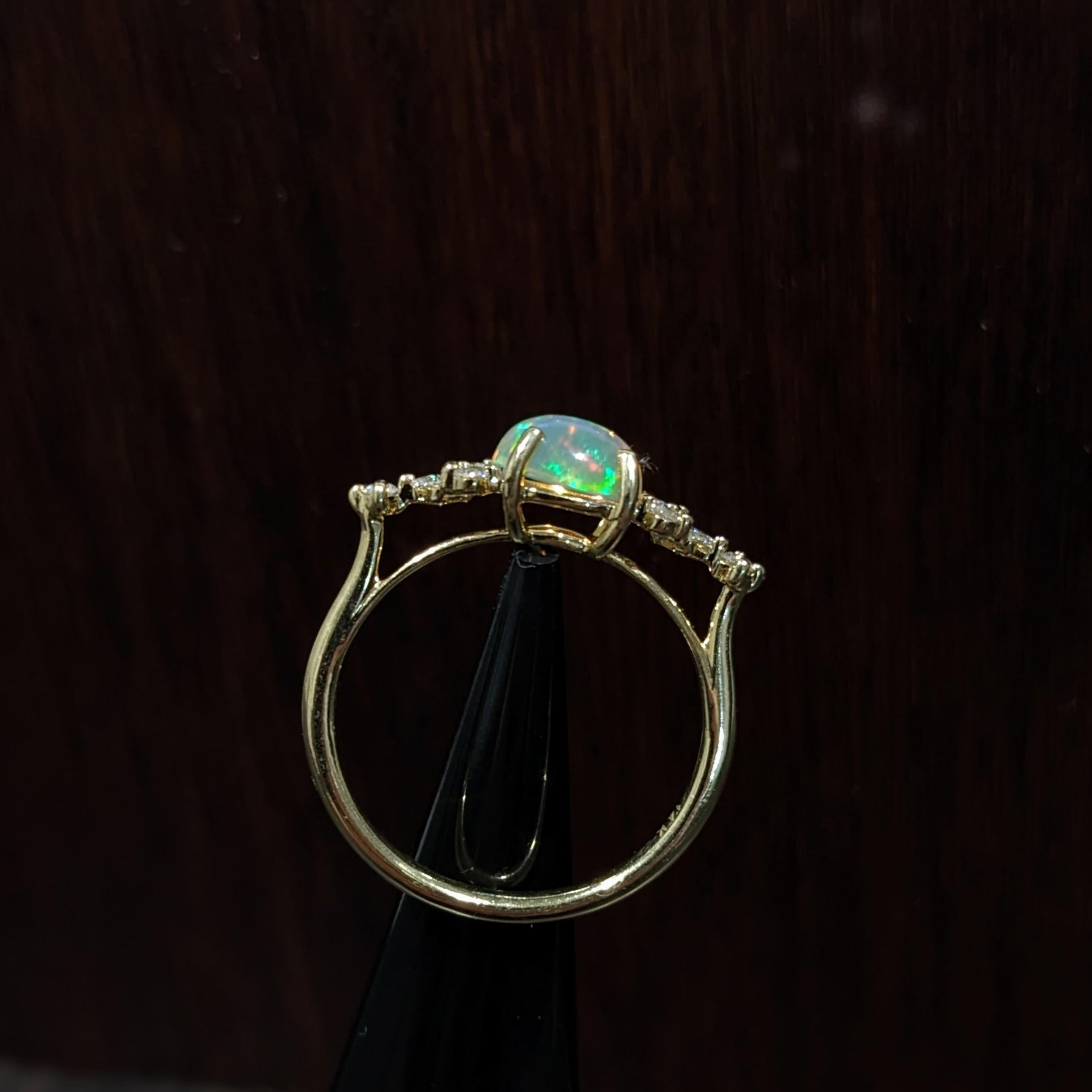 Opal Ring with Natural Diamond Accents in Solid 14k Yellow Gold Oval 8x6mm For Sale 1