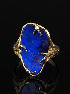 Opal Ring Yellow Gold Electric Blue Natural Boulder Australian opal