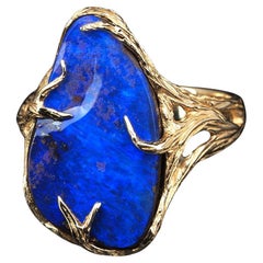 Opal Ring Yellow Gold Electric Blue Natural Boulder Australian opal
