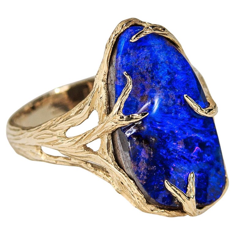 Opal Ring Yellow Gold Navy Blue Natural Boulder Australian Opal For Sale at  1stDibs | australian opal stone ring, navy blue rings, navy rings for sale