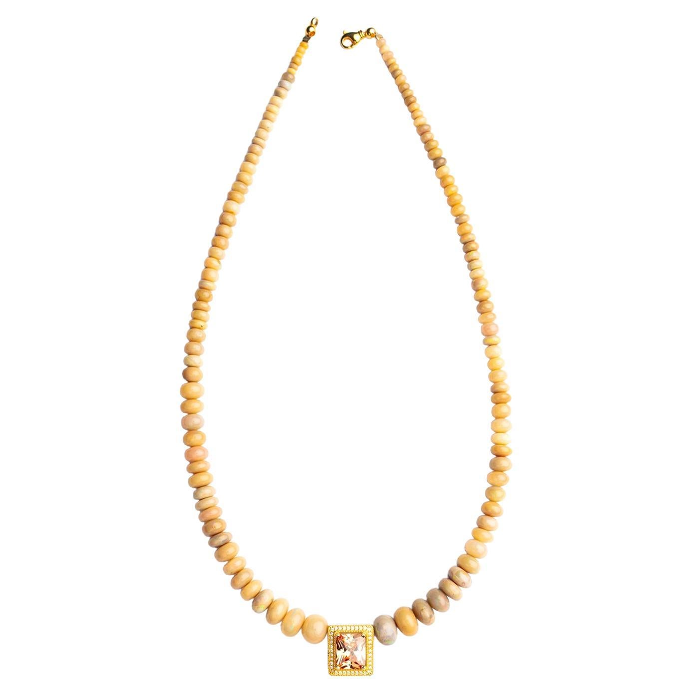 Long Chunky Knotted Gemstone Necklace Opal For Sale at 1stDibs