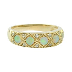 Aimée Classic Victorian Style Opal and Diamond Band Ring in 18K Yellow Gold