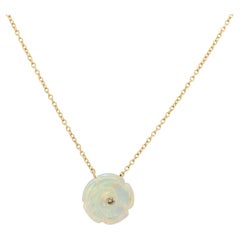 Opal Rose Necklace with Diamond Center in 18K Yellow Gold