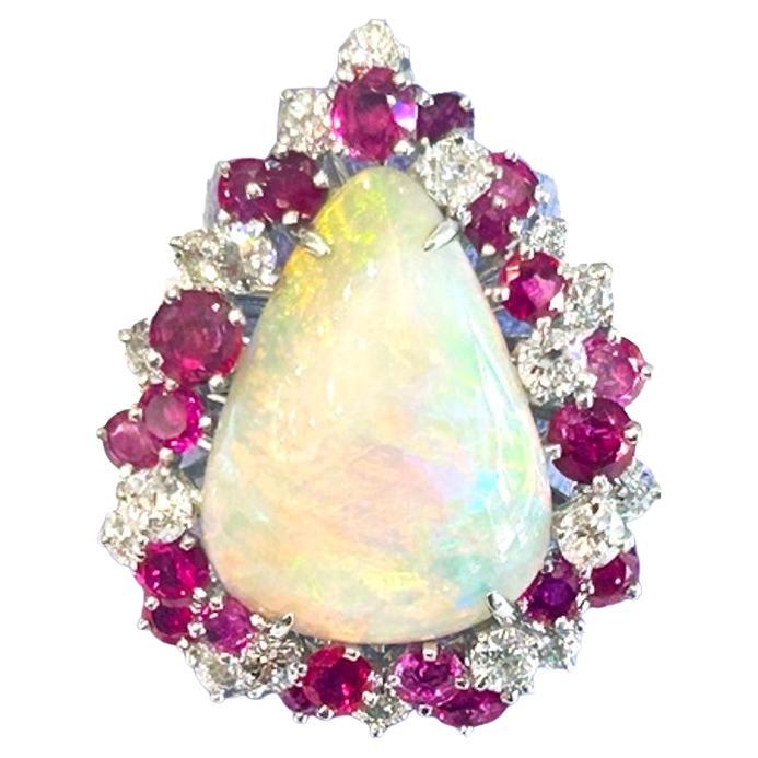 Bague Platine Opale Rubis et Diamant 2.00 Carat poids total