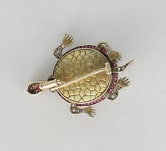 Opal Ruby and Diamond Turtle Brooch