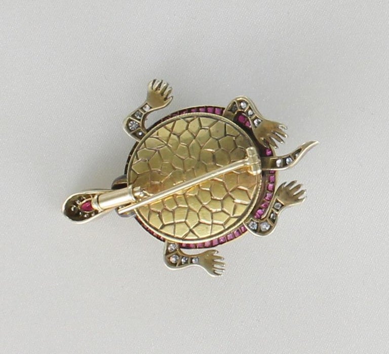 Turtle Shell Opal Opal Ruby and Diamond Turtle Brooch For Sale at 1stDibs
